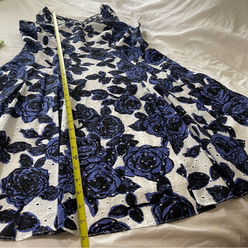 Adrianna Papell Floral Print Fit and Flare Dress Blue White - Picture 9 of 14